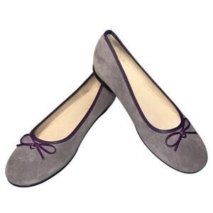 Emporio Armani grey suede ballet flats with purple trim and bow